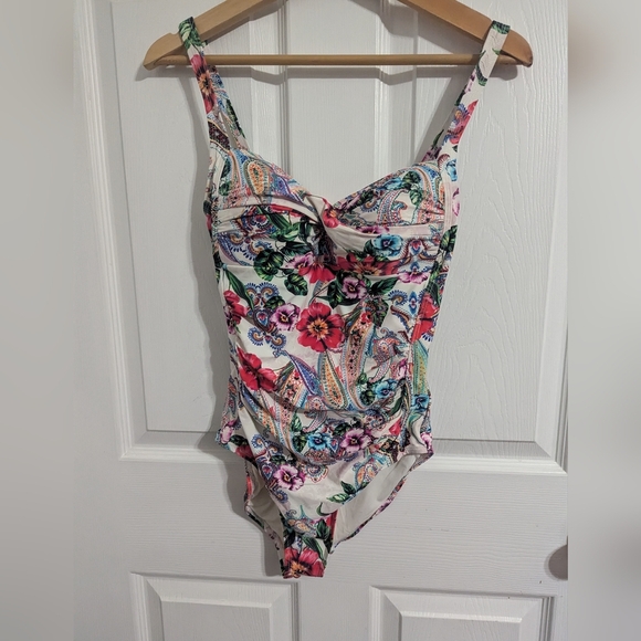 Niptuck One Piece Swimsuit Blue Multicolor Floral Paisley Womens 6 Blue Pink - Picture 1 of 6